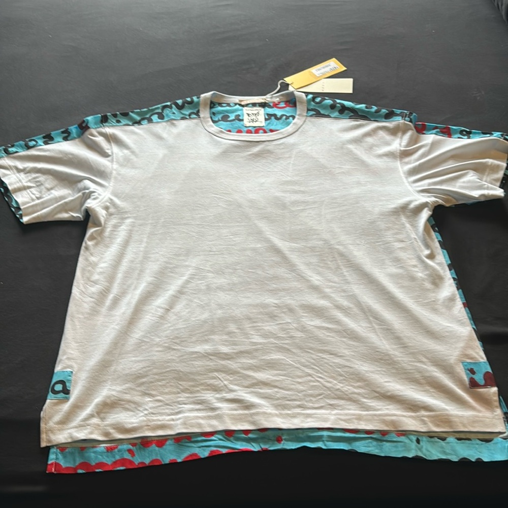 Brand new organic cotton Marni t shirt white with blue and red Marni all over